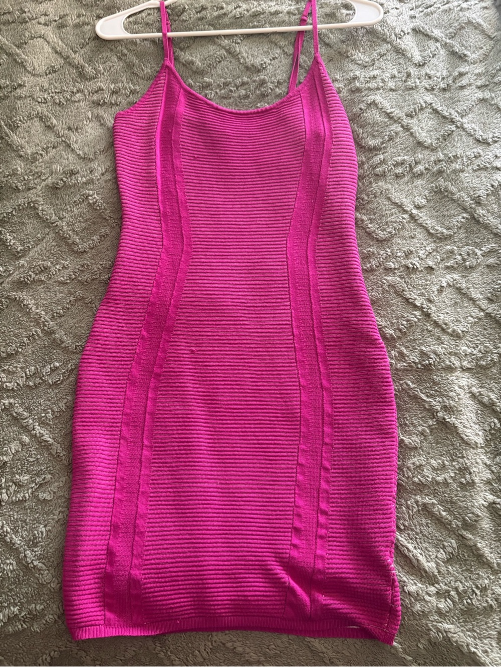 Hera Collection Hot Pink Ribbed Bodycon Mini Dress